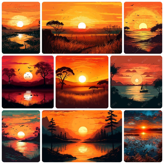 23 Sunrise Sunset Portraits PNG Files, half Watercolour, Illustration Prints Card Making Craft Sunrise JPG Sunset Sublimation Clipart Design