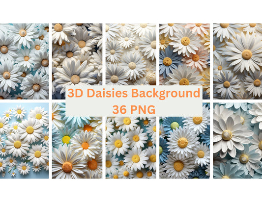 3D Daisies digital paper, wedding digital paper, scrapbook paper backgrounds, PNG images, instant download