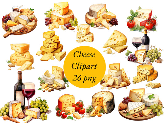 26 cheese illustrations clip art  PNG digital images, transparent background, high quality, clipart, 12x12, commercial use, instant download